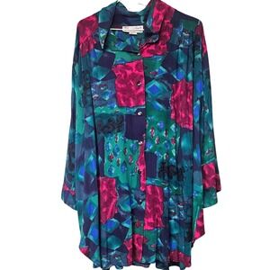 A Personal Touch Vintage Abstract Geometric Rayon Tunic Shirt Plus Size 4X Teal